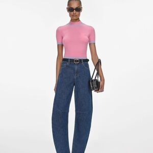 self-portrait Pink Contrast Stripe Knit Short Sleeve Top Size:M MSRP $370 - NWT